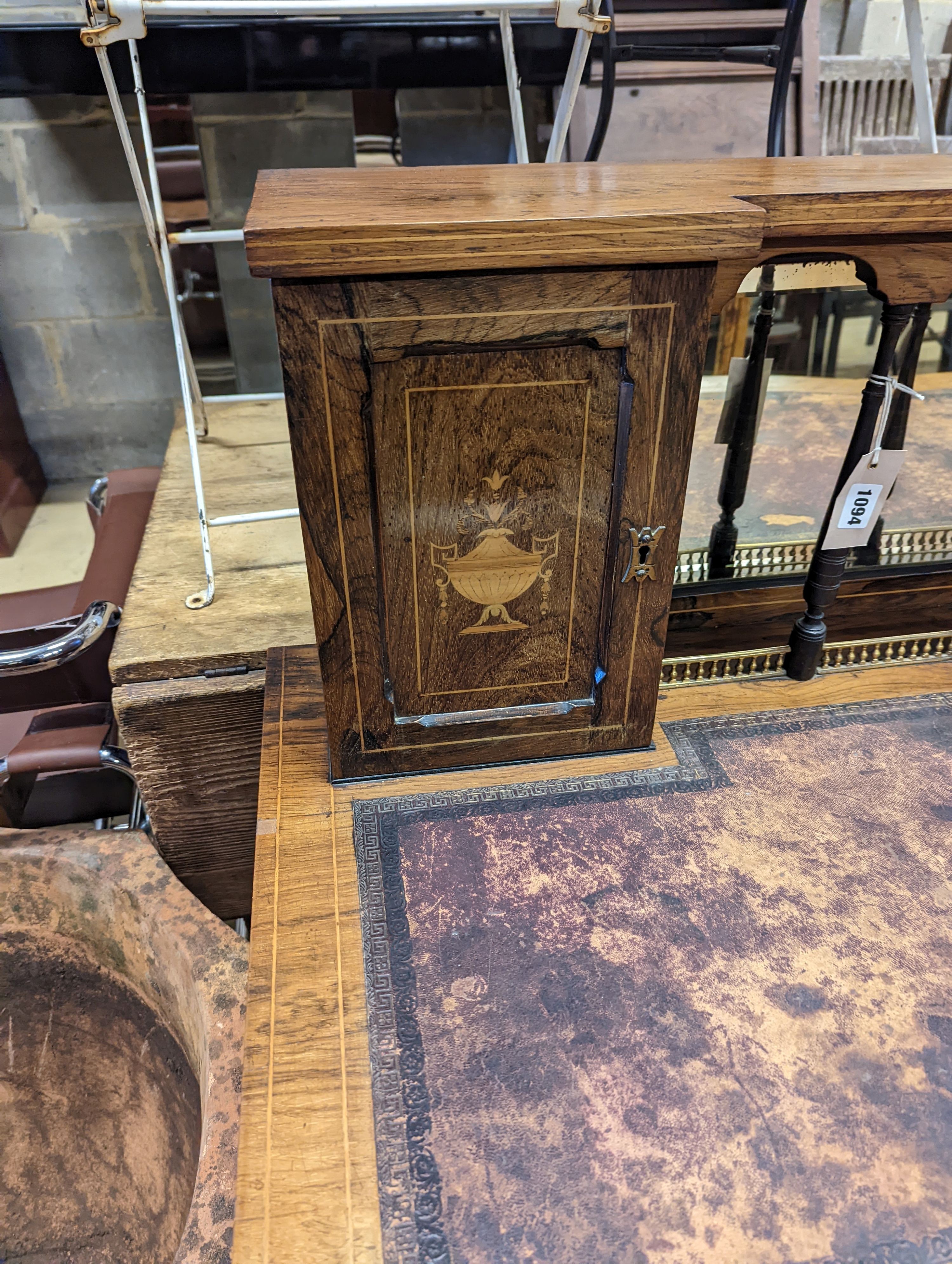 A late Victorian marquetry inlaid rosewood writing desk, length 107cm, depth 55cm, height 102cm